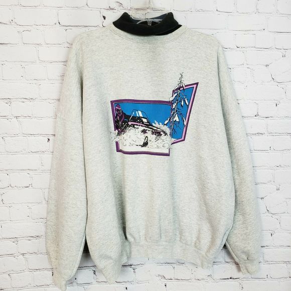 Vintage Sweaters - Vintage Oversized Snowmobile Sweater Turtleneck
